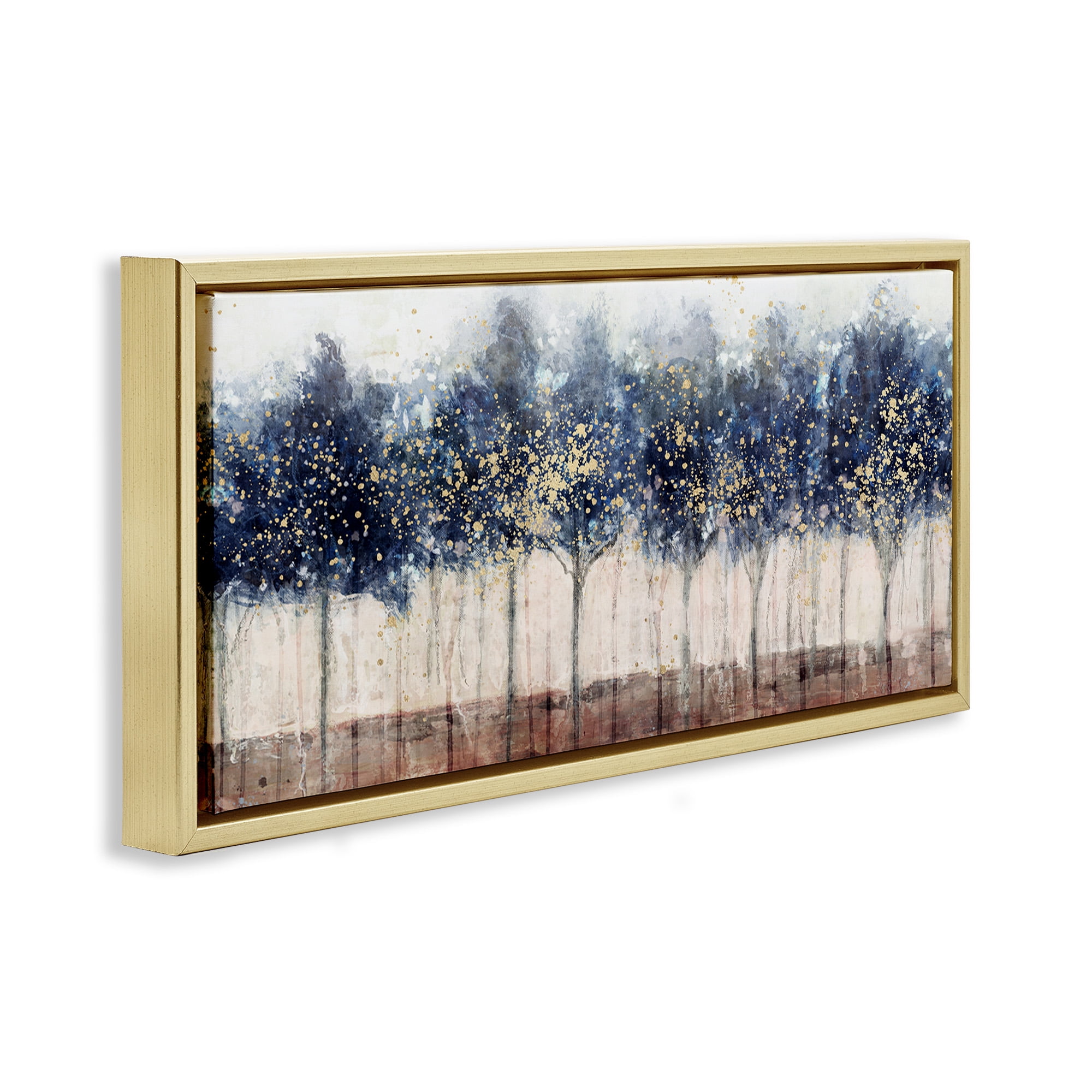 Stupell Industries Trees with Modern Splash Landscape Painting Gold Floater Framed Canvas Art Print Wall Art, 25 x 11