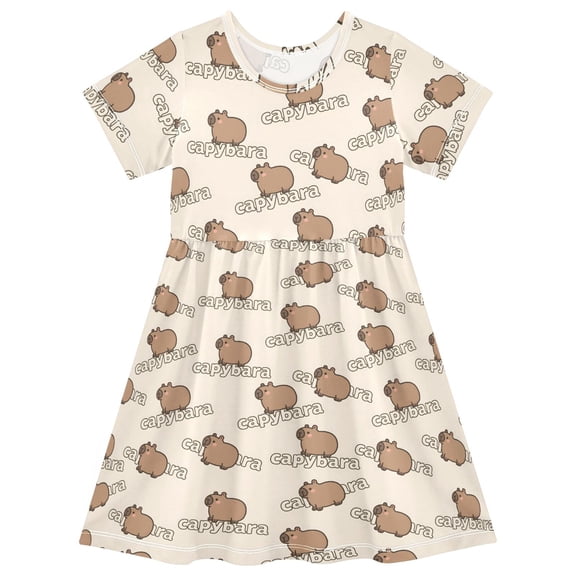 joogoo Capybaras Cute Girls' Short Sleeve Dress Kids Dresses 5-6T