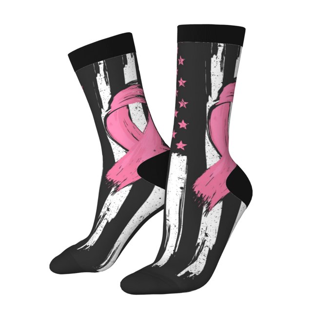 Balery Ribbon Breast Cancer Awareness Pattern Crew Socks Unisex– Soft & Breathable Socks for Men & Women, One-Size Fits Most (US 5-11), Comfortable & Durable for Daily Wear