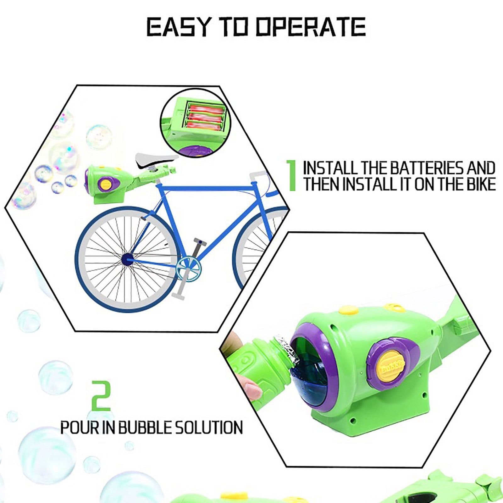 Bubbles for Kids, Automatic Bubble Maker for Bikes, Portable Lightweight Bubble Blower Machine with Bright Colors, Hands-Free Fun for Outdoor Bike Rides Festivals & Family Parties
