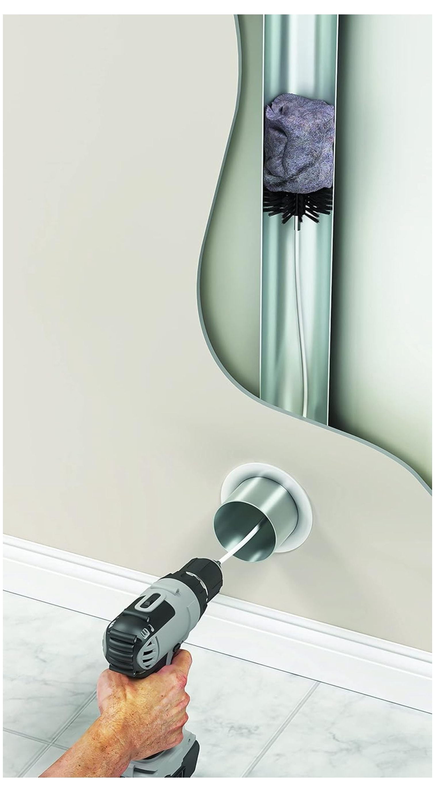DVBRUSH12K/6 Dryer Duct Cleaning Kit, Lint Remover, Extends up to 12 Feet, Synthetic Brush Head, Use with or without a Power Drill