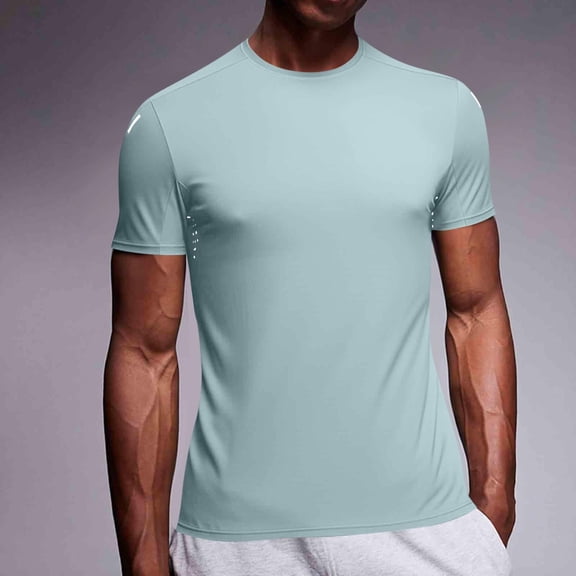 Gym T Shirts for Men Short Sleeve Crewneck Reflective Tees Tops Mens Moisture-Wicking Solid Color Stretchy Slim Pullover Workout Running Tshirts Shirt