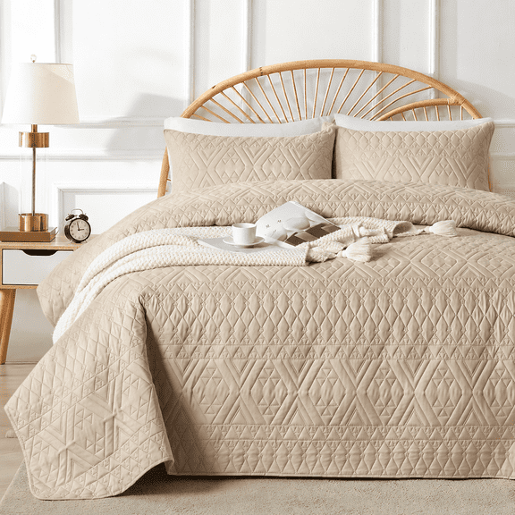 Size Quilt Bedding Set Beige Lightweightfiber Soft Bedspreads Modern Style Geoetric Pattern Coverlet For All Seasons 2 Piece(1 1pi