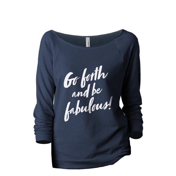 Go Forth And Be Fabulous Women's Fashion Slouchy 3/4 Sleeves Raglan Lightweight Sweatshirt Navy 2X-Large