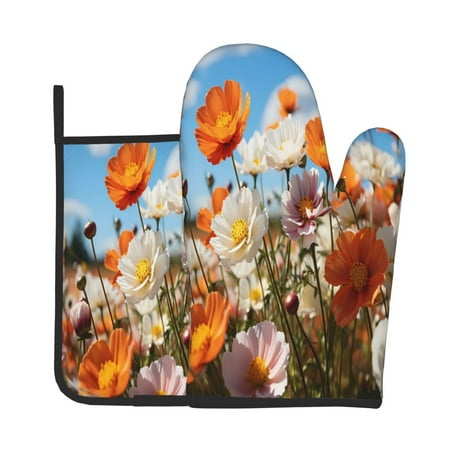

Bingfone Vibrant Field Of Blossoms Print Oven Mitts Pot Holders Set 2 PCS for Kitchen for Cooking Grilling Baking BBQ Pot Holders Cook Essentials