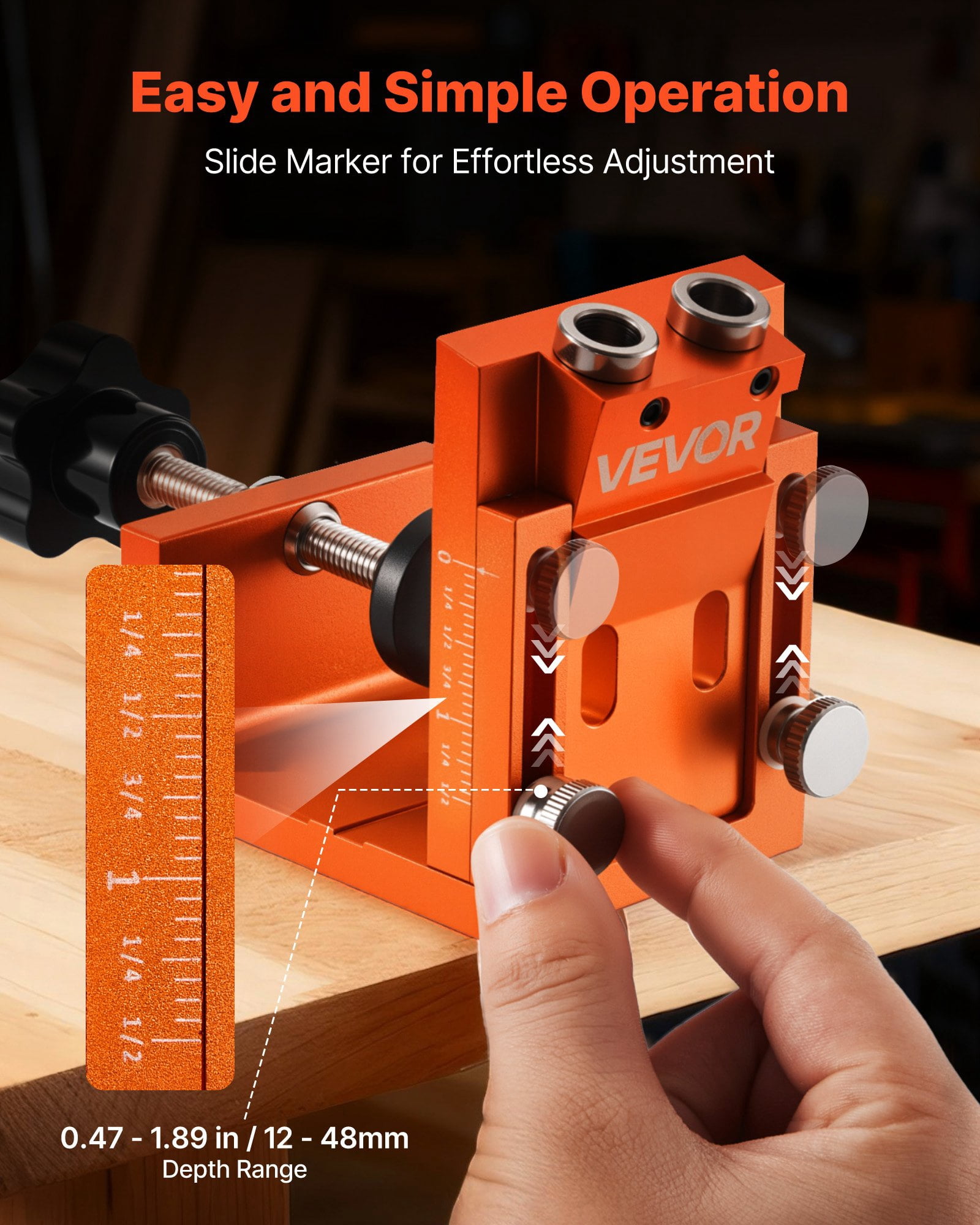 VEVOR Pocket Hole Jig Kit, 0.47 to 1.89 in Adjustable, Jig Pocket Hole System with Step Drill, Hex Wrench, Drill Stop Ring, Square Drive Bit, Plugs and Screws, Reinforced Metal Frame, for Woodworking
