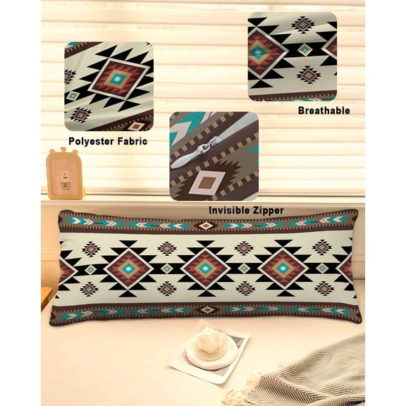 Southwest Geometric Throw Pillow Covers, Brown Mexican Aztec Boho Tribal Soft Breathable Pillow Cases with Invisible Zipper for Sleeping, Long Body Pillowcases for Couch Bed Sofa Chair 20x54 Inches