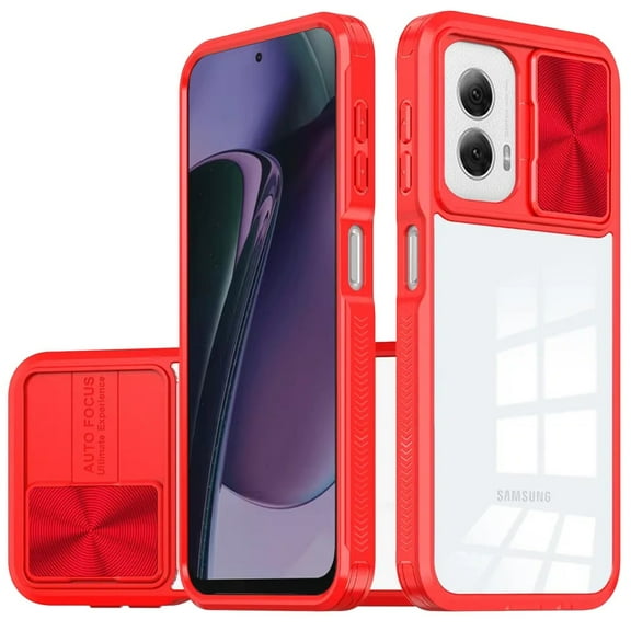 TJS for Motorola Moto G Stylus 5G 2024 Phone Case, Slide Camera Cover Full Body Bumper Protective Clear Cover (Red)