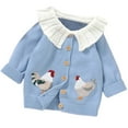 thumbnail image 2 of Teyfeniy Blue Baby Lapel Knitted Jacket Cardigan Cute Chicken Embroidered Cable Knit Toddler Cardigan Long Sleeve Fall Winter Open Front Knit Sweaters, 2 of 4