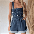 thumbnail image 2 of Denim Bib Cuffed Hem Summer Casual Overall Shorts Women's, 2 of 3
