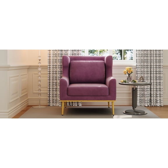 LiviNest Modern Velvet Accent Chair: 330 lbs Weight Capacity & High-Density Foam - Compact 32.3 Inch Armchair for Small Space Living Room & Bedroom - Purple Upholstered Reading Chair
