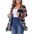 thumbnail image 4 of Agnes Orinda Plus Size Cardigan For Women Open Front Long Sleeve Contrast Color Stripe with Pocket Cardigans 2X Black Red, 4 of 6