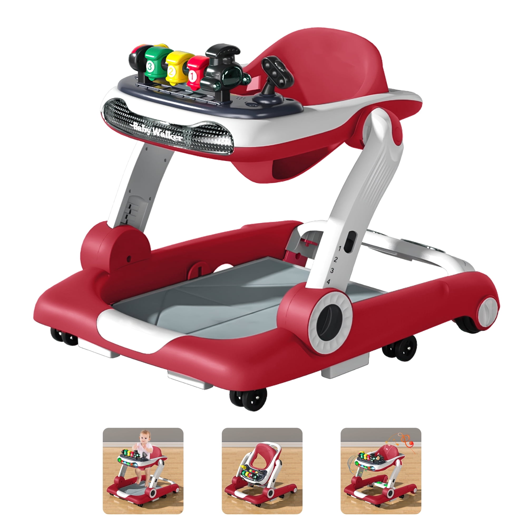 FAGINEY Baby Walker, 3 in 1 Music and Lights Toddler Jumper, Music Bouncer Walkers for Boys Girls Babies 6-18 Months, Red