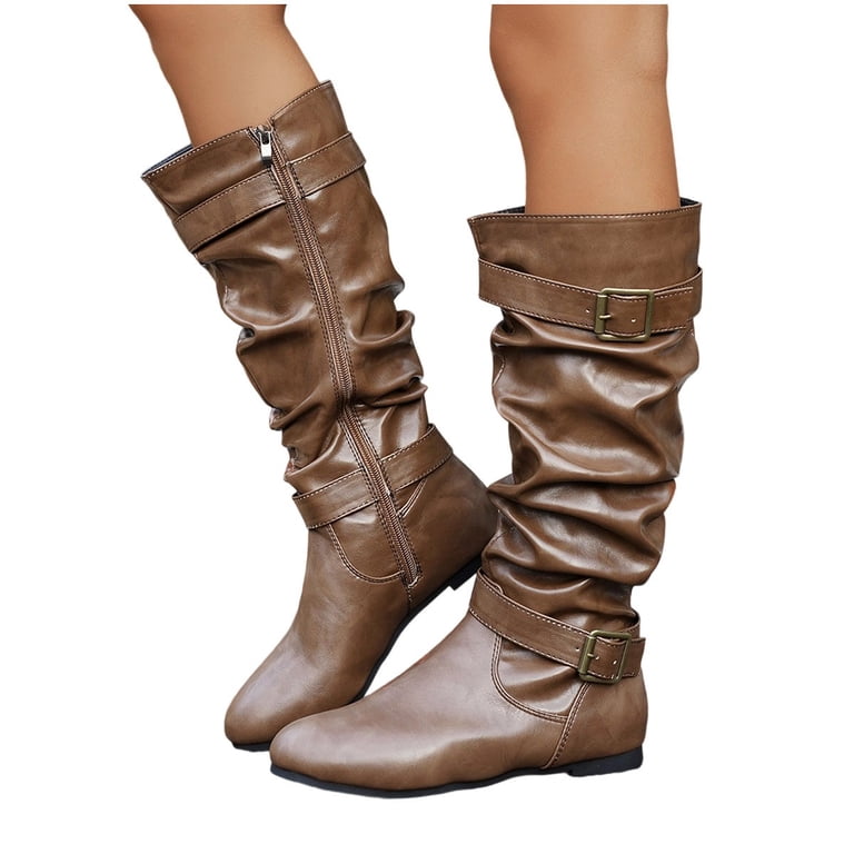 Brown Women'S Fashion Casual Versatile Winter High-Top Wrinkle