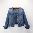 thumbnail image 5 of HBFAGFB Womens Denim Jackets Ripped Button Down Long Sleeve Jean Jacket Versatile Coats Blue Size XXXXXL, 5 of 5