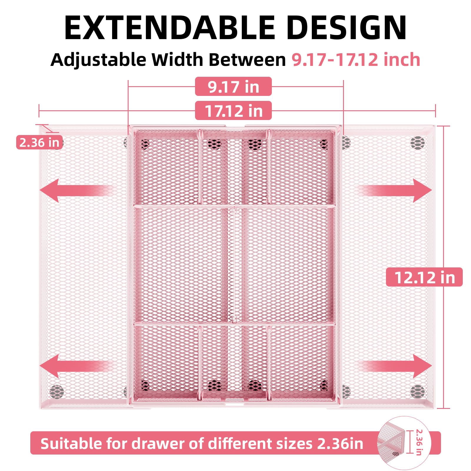 Expandable Desk Drawer Organizer  Mesh Tray With 10 Adjustable Compartments Organizers For Office Supplies Makeup & Vanity (expandable-pink)