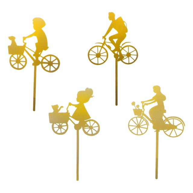 4 piezas de accesorios de jardín, estatua de silueta de ciclismo para micropaisaje de jardín Amarillo