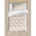 thumbnail image 1 of Floral Twin Size Duvet Cover Set, Geometric Petals of Flowers in Continuous Order Theme Print with Dotted Heart Shapes, Decorative 2 Piece Bedding Set with 1 Pillow Sham, Multicolor, by Ambesonne, 1 of 3