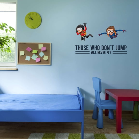 2 Kids Sky Diving Those Who Don'T Jump Will Never Fly Parachute Ripcord Plummet Free Fall Plane Airplane Plane Fly Pilot Jet Fuel Prop Propeller Holiday Wall Decal Sticker - Size: 10 In X 6 In