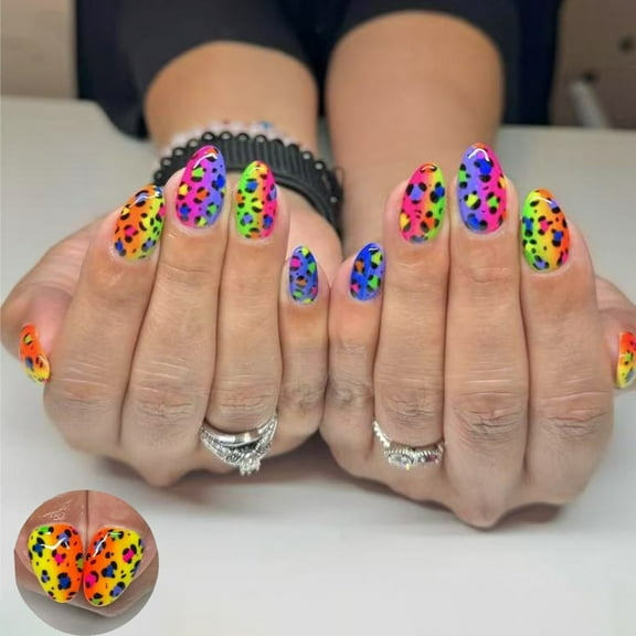 Almond Fake Nails Colorful Gradient Press On Nails Artificial Nails False Nails Glues On Nails Designs French Nails Tip