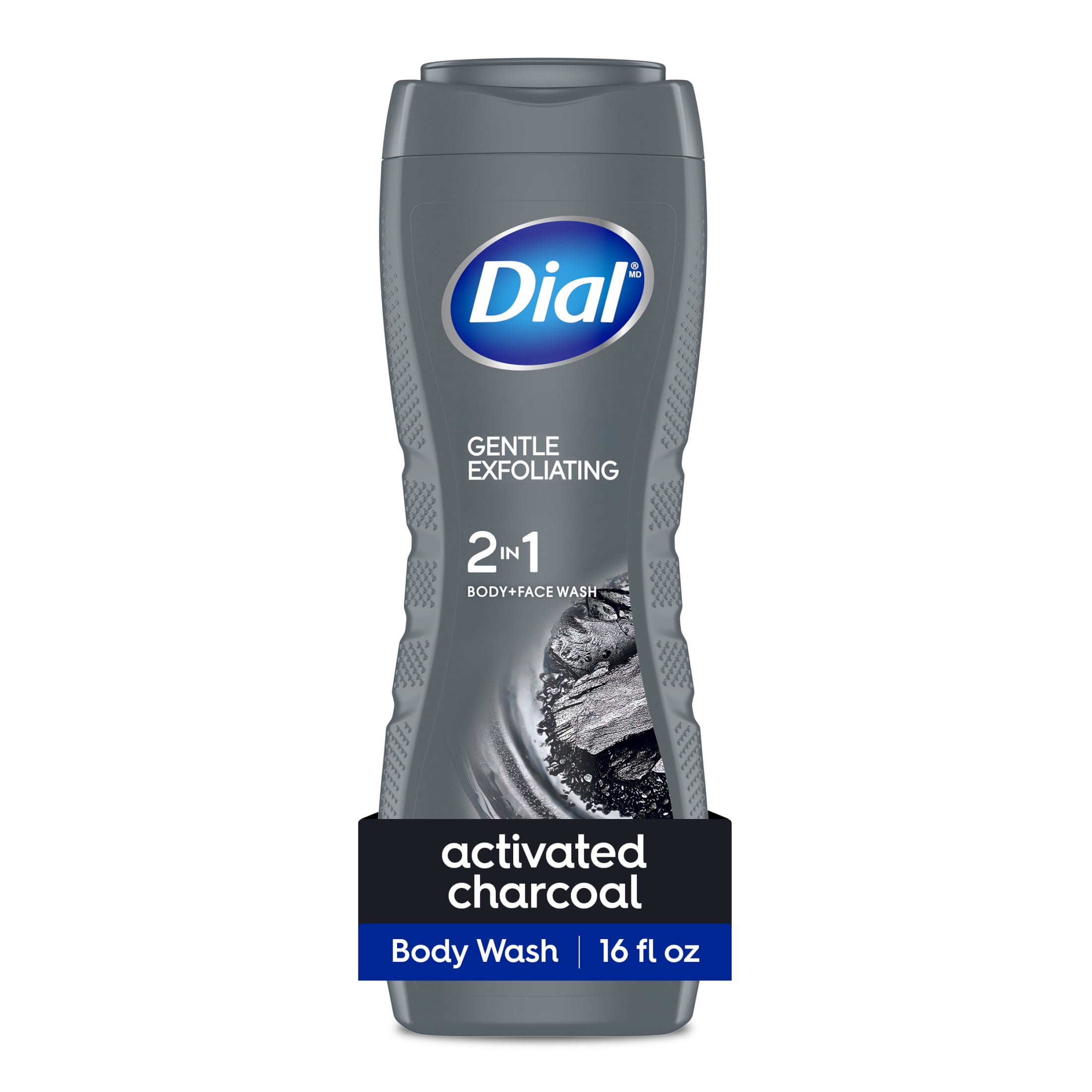 (2 pack) Dial Gentle Exfoliating 2-In-1 Men's Face & Body Wash with Activated Charcoal, 16 fl oz