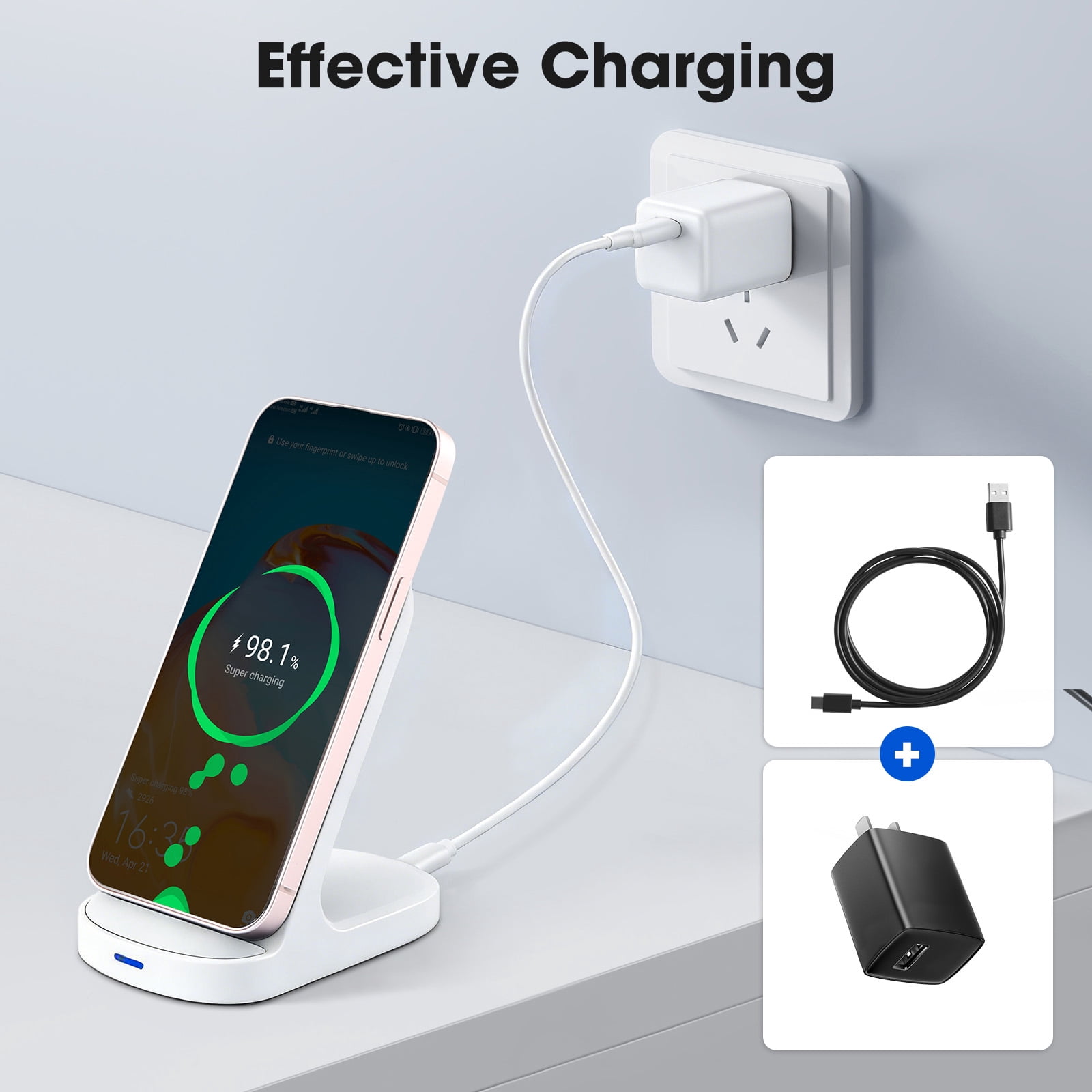 SOLPOWBEN Wireless Charger Stand 15w Max Fast Wireless Charging Stand Compatible with iPhone 17/17 Plus/17 Pro Max 16/15/14/13/SE/12 Series (Without AC Adapter) White