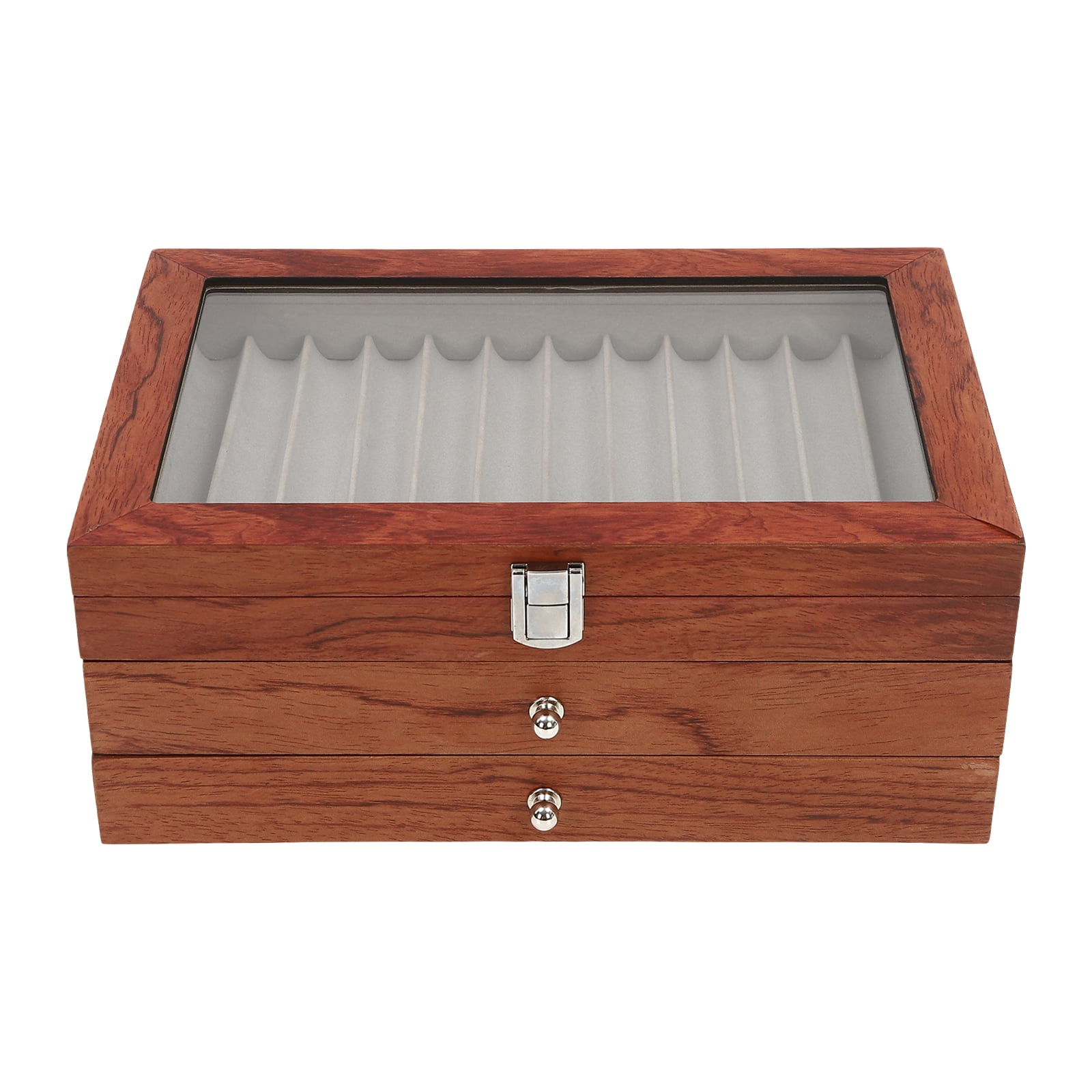 Pen Box with 3-Tier Design, 34 Separate Compartments,&nbsp; Rosewood and MDF Construction, Velvet-Lined for Protection, Vintage Style with Smooth Finish, Ideal Gift for Pen Collectors