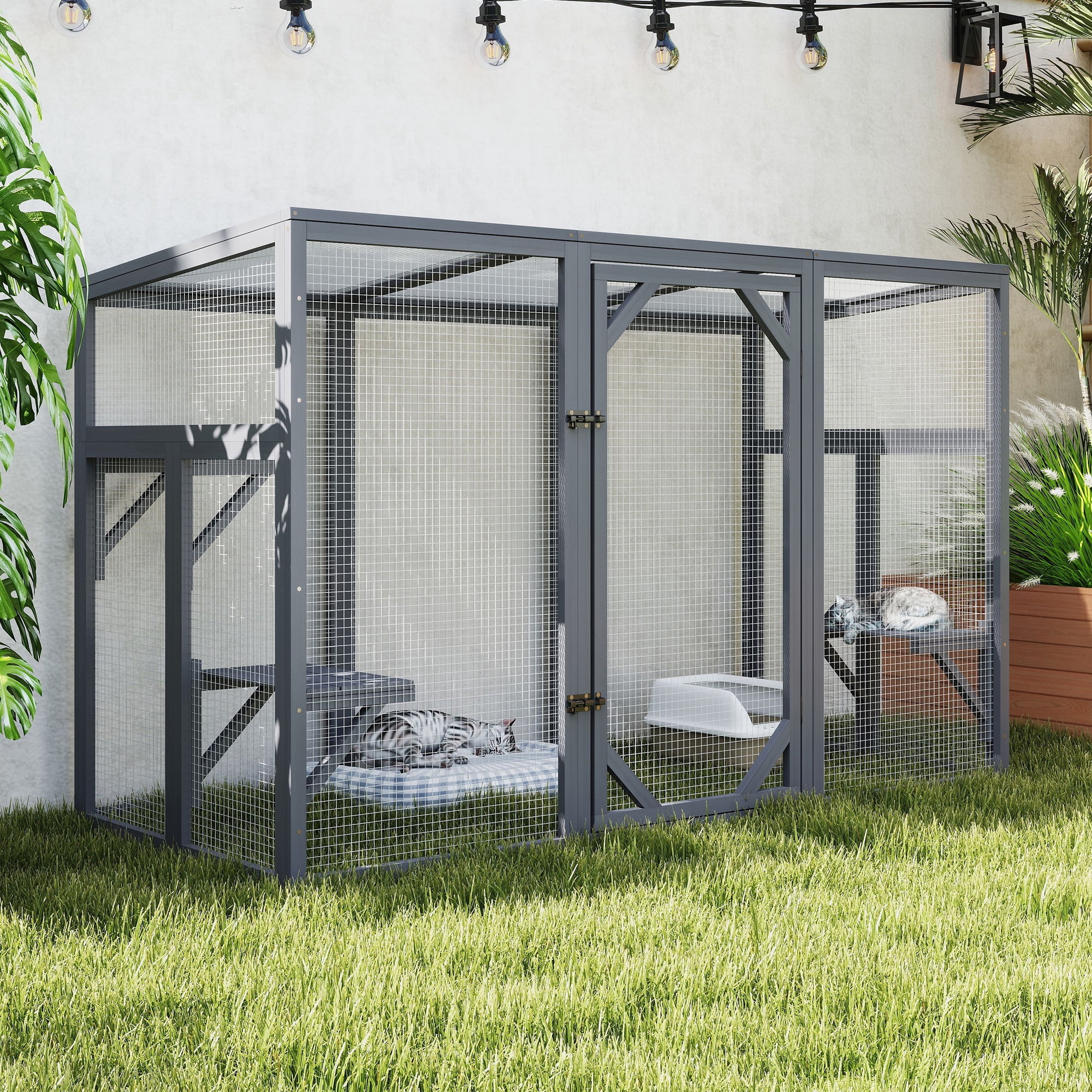 Coziwow 71" Large Catio Outdoor Cat Enclosure, Cat House for Multiple Cats Walk, Wooden Cat Cage with Waterproof Roof