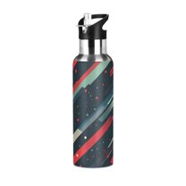 Yayeee 20oz Double Wall Stainless Steel Water Bottle with Flip Straw, Stars Abstract Lines