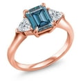 thumbnail image 2 of Gem Stone King 18K Rose Gold Plated Silver Persian Blue Moissanite and Lab Grown Diamond 3-Stone Engagement Ring for Women | 1.76 Cttw | Octagon 8X6MM | Gemstone Birthstone | Size 6, 2 of 4