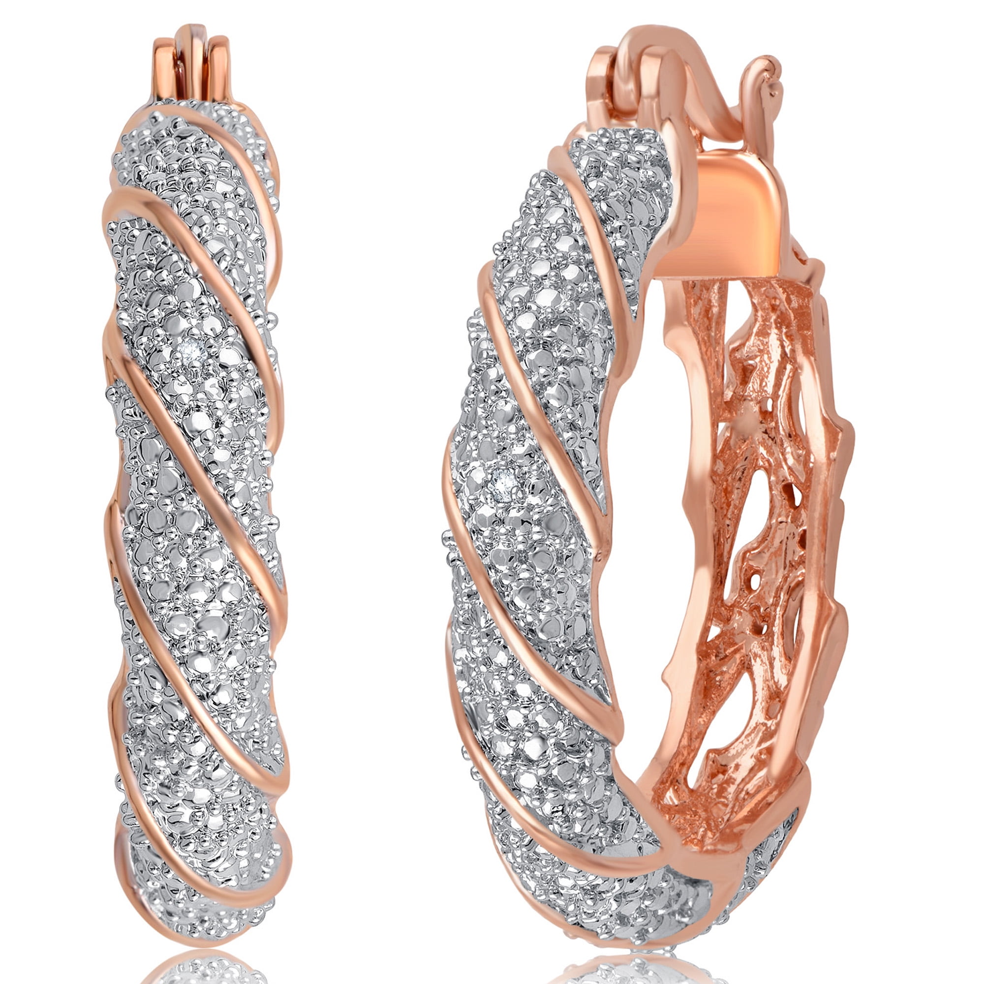Arista Diamond Accent Twisted Hoop Earrings in 14K Rose Gold Tone over Brass
