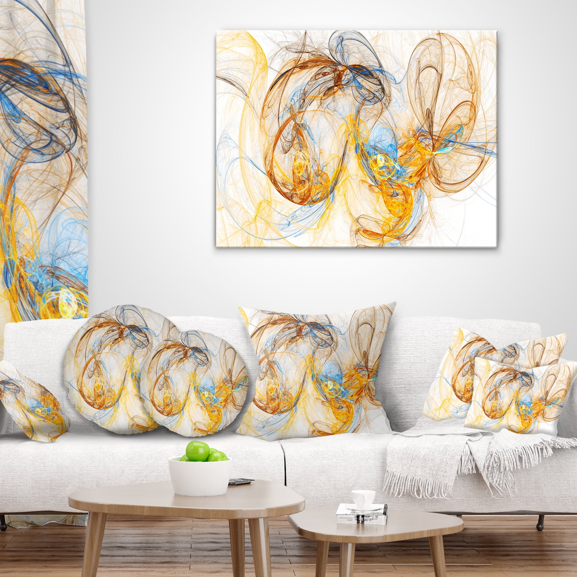 Designart Billowing Smoke Yellow - Abstract Throw Pillow - 18x18