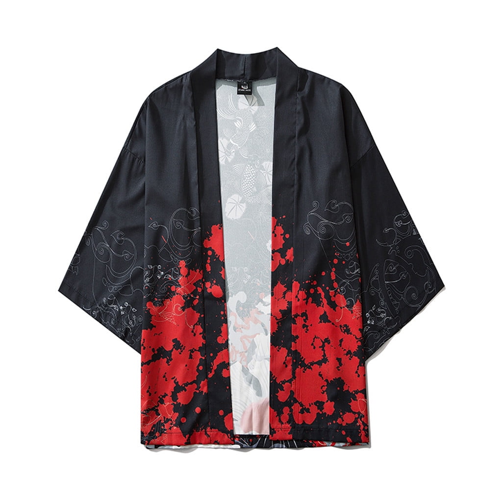Qazqa Summer Five Point Sleeves Kimono Mens And Womens Cloak Jacke Top Black XXL - Walmart.com
