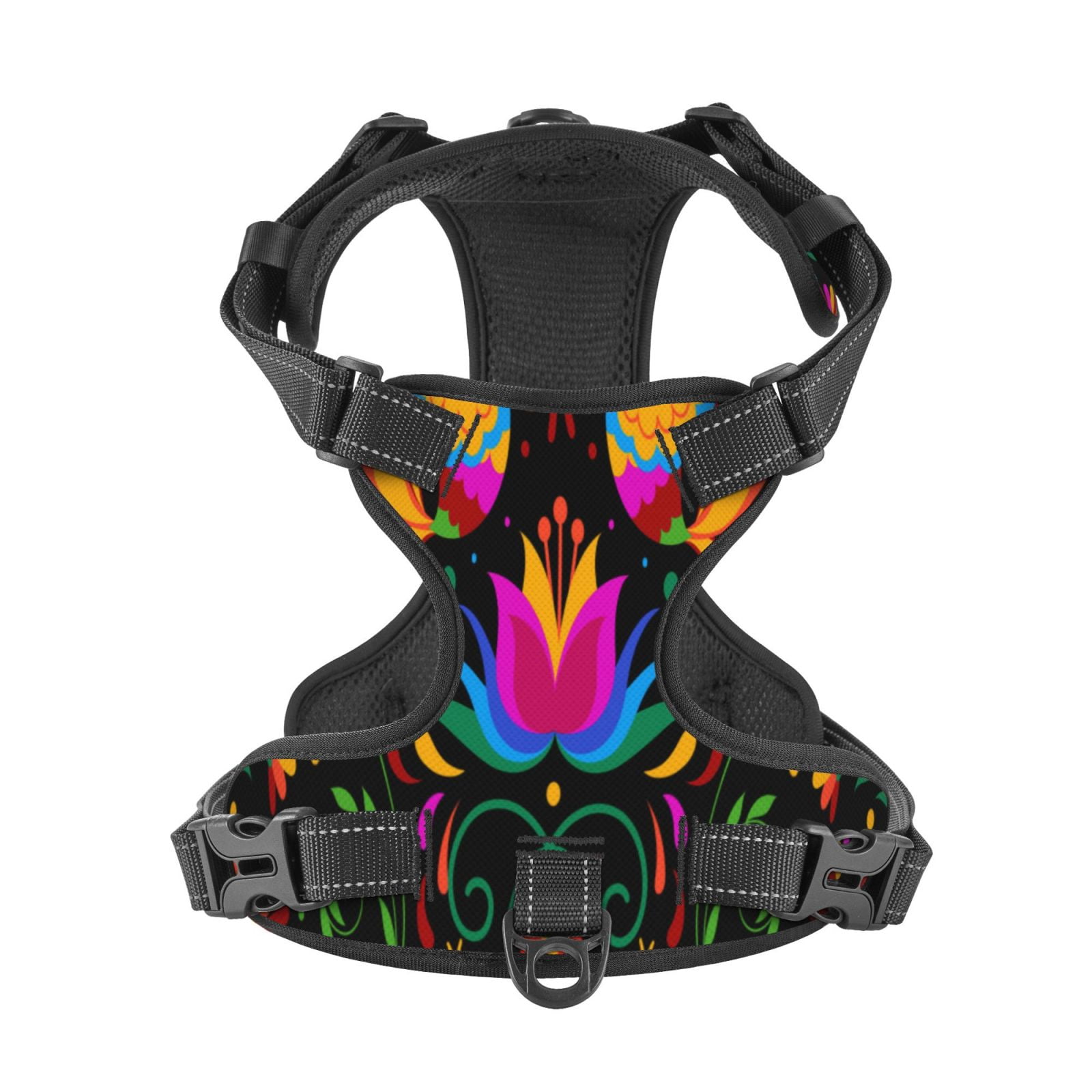 Picia Mexican Flower Traditional1 No-Pull Dog Harness Reflective Front Clip Vest with Handle,Step-in Air Dog Harness,Adjustable 2 Metal Rings 4 Buckles,Easy to Put on & Take Off Medium