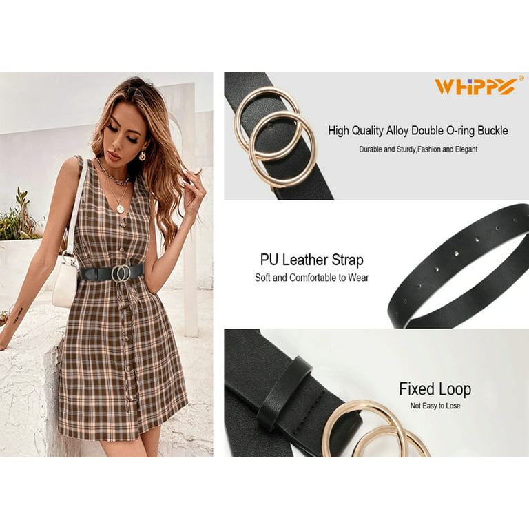 WHIPPY Women Leather Belt Fashion Designer belt Gold Buckle Ladies Belt for  Jeans Pants Dresses Black S at  Women's Clothing store