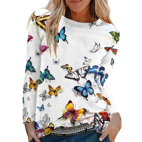 My Items Shirts for Women Women's Long Sleeve Shirts Womens Long Sleeve Tops Casual Blouse Crew Neck Shirts Tunic Basic Floral Printed Tee Shirts M