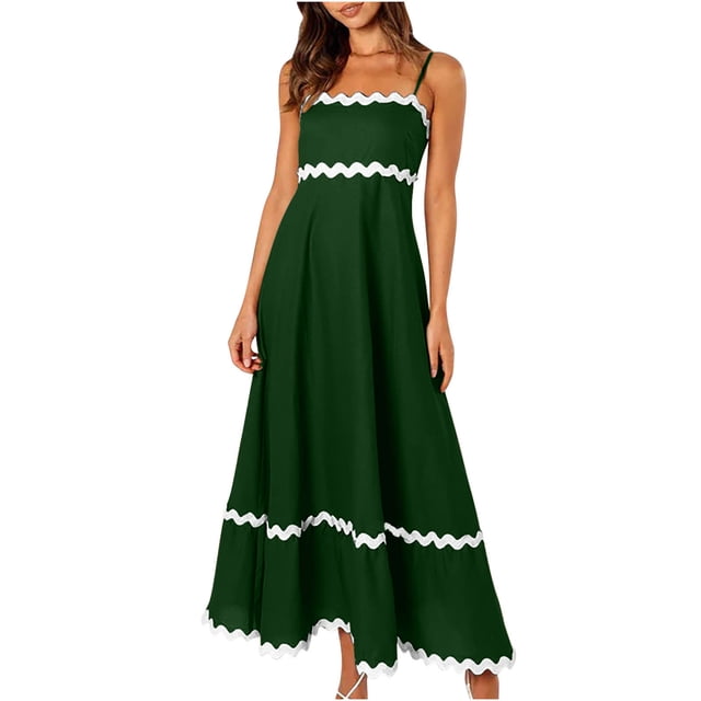 Robes à Bretelles Spaghetti pour Femmes Robe Midi Décontractée d'Été Robe de Plage Sans Manches Dos Nu Robes Boho Robes Fluides Robes de Soleil