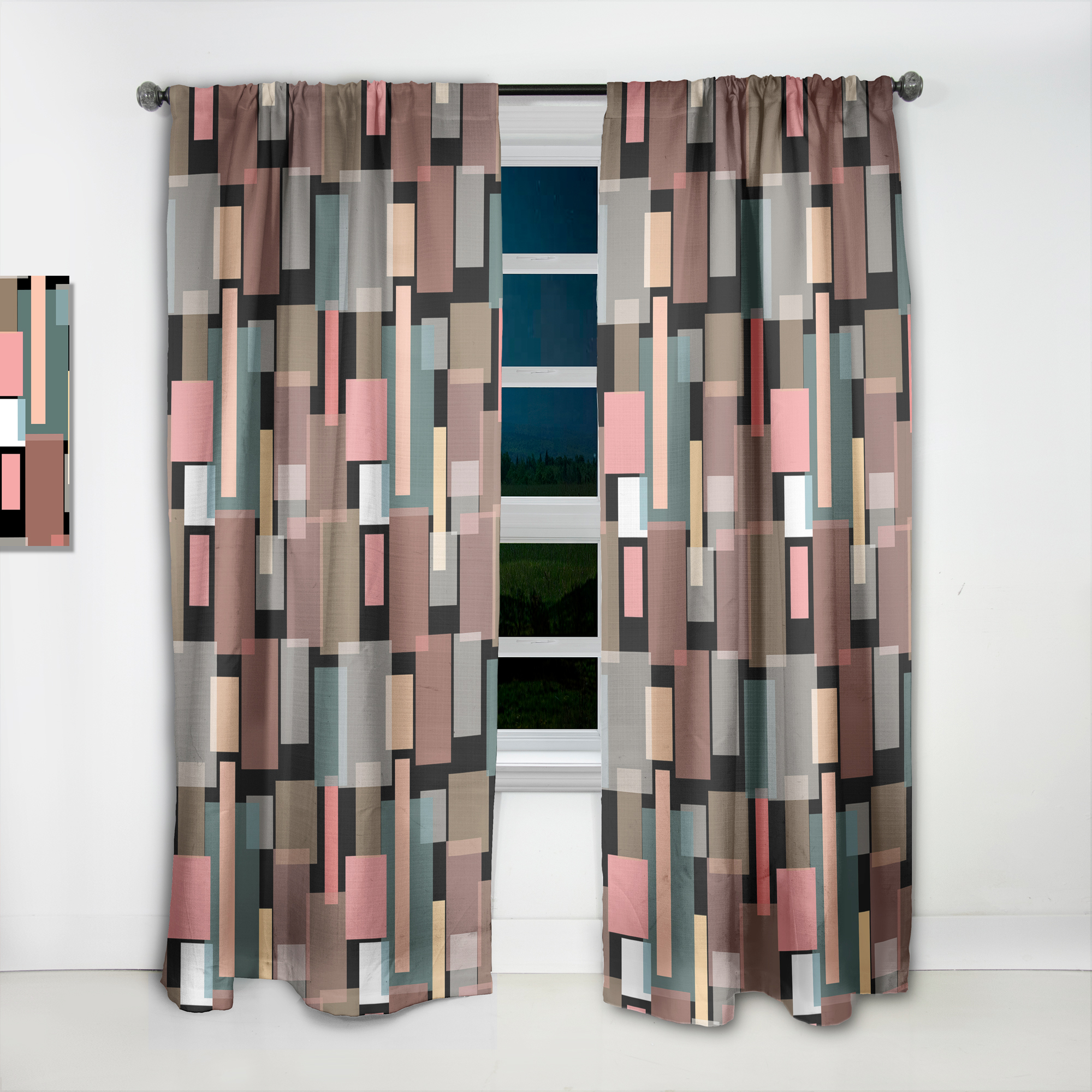 Designart 'Square Retro Design II' Mid-Century Modern Curtain Panel