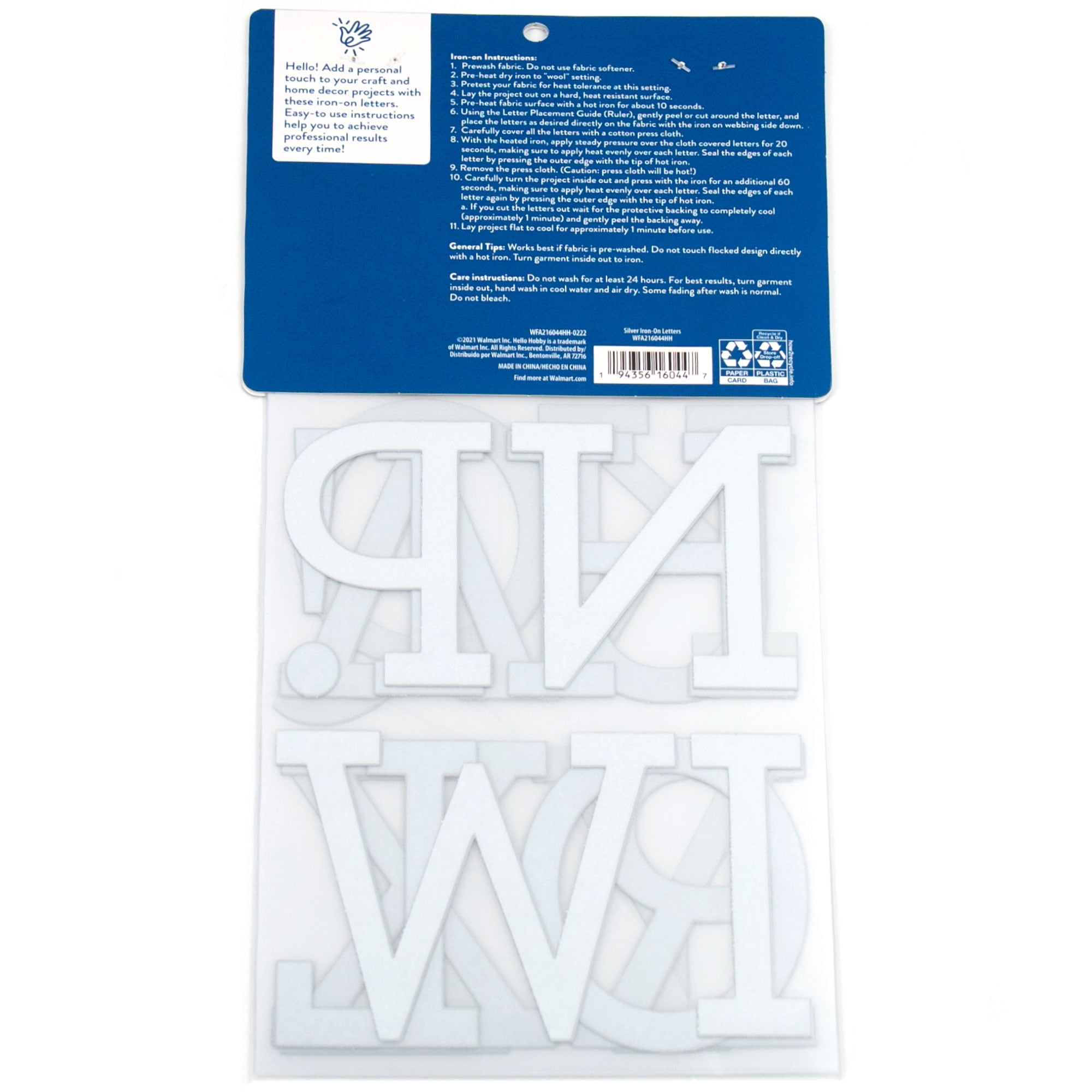 Hello Hobby 3" Silver Glitter Iron-on Letters, 5 Sheets, 31 Pieces