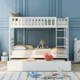 thumbnail image 1 of CJC Twin Over Twin Bunk Beds, Wooden Bunk Bed Frame with Movable Trundle, Safety Rail and Ladder, White, 1 of 9