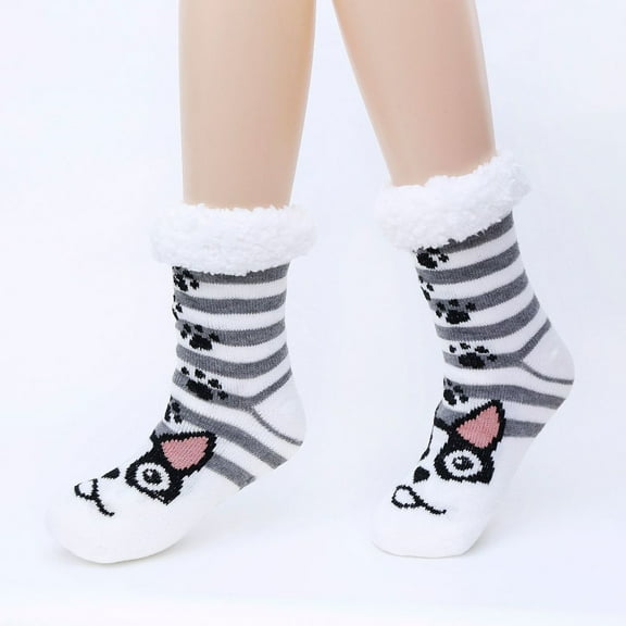 Dyfzdhu Womens Cartoon Fuzzy Socks Winter Home Slipper Warm Soft Thick Comfy Crew Socks Christmas Gift