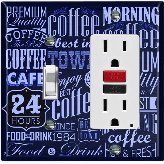 Metal Light Switch Plate Cover Cafe Diner Coffee Sign Blue Black COF042