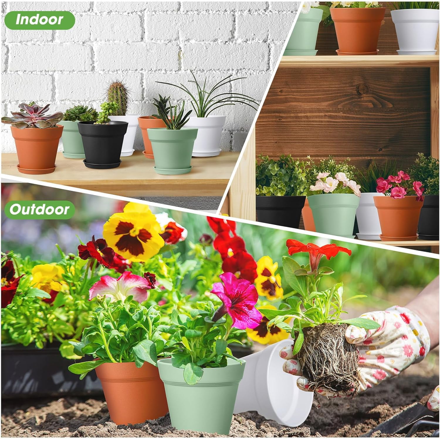 54 Pack 4 Inch Plant Pots Bulk Small Planter with Drainage Hole and Saucer Small Plastic Pots for Flowers Succulent Cactus and All House Indoor(Classic)