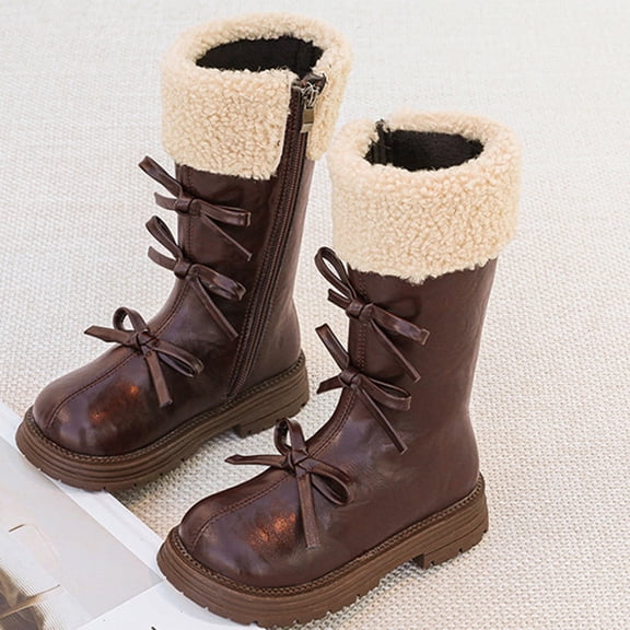 WAVSUF Girls Fleece Knee High Boots Wide Width Soft Sole Anti Slip Winter Trendy Cute Boots Brown 10 Toddler