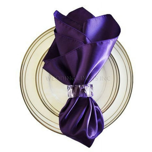 Wedding Linens Inc. (10pcs) 20'' x20" Satin Table Napkins for wedding Party Decoration events - Regency Purple