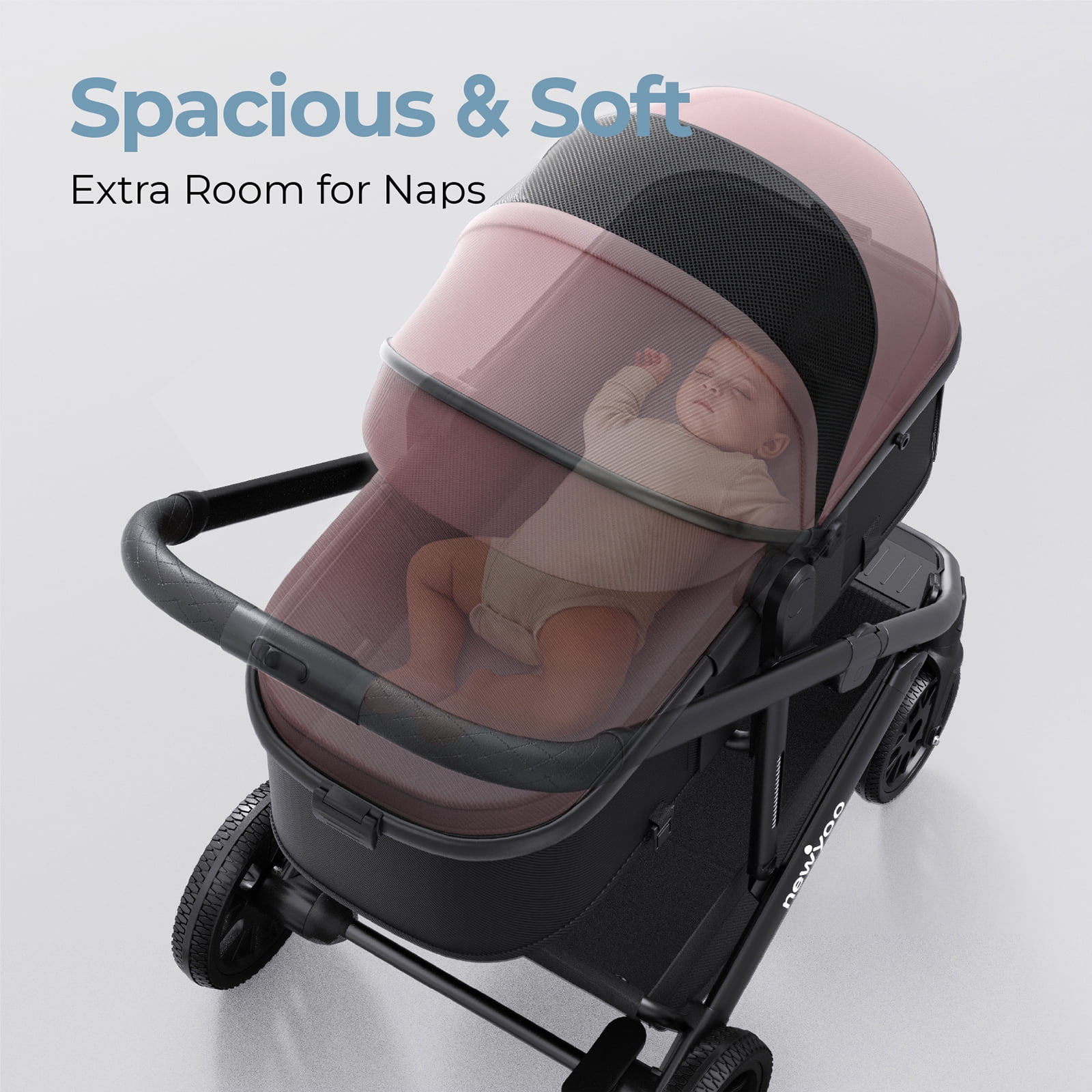 newyoo Baby Stroller, Nestro 516M, Infant Strollers, Convertible/Reversible Seat & Cup Holder, Coches para Bebes, 2 in 1 Rear-Facing Pram from Newborn to Toddler, Pink