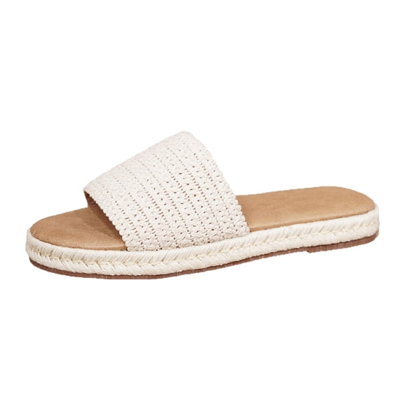 Slides Sandals for Women Breathbale Woven Slip On Flat Slippers Low Platform Open Toe Comfortable Summer Beach Sandal White Size 7.5