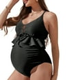 thumbnail image 3 of Jacenvly Maternity Swimwear One Piece Skin-Friendly Swimsuits Maternity Swimsuit Ribbed One Piece Ruffle Sleeve Bathing Suit Ruched Cut-Out Tie Knot Pregnancy Swimwear Black, 3 of 7