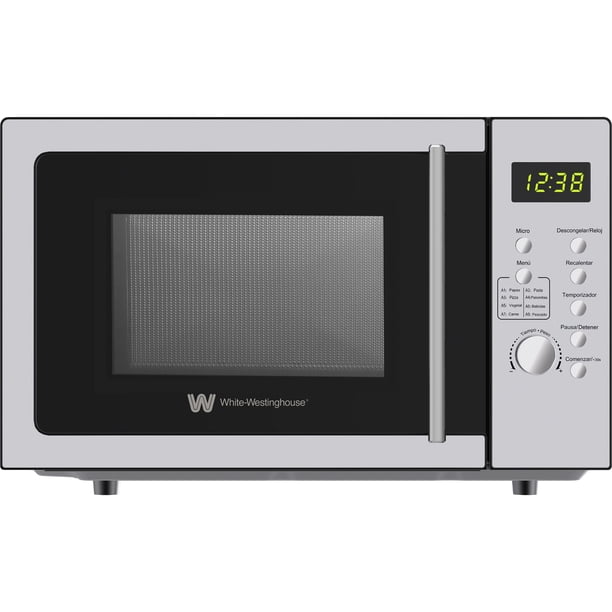 White Westinghouse Horno de Microondas 0.9 pies Modelo WWCMV092533WECR Display LED Perilla de control electrónico Botones para programas-60min cocción Plato Giratorio Descongelado
