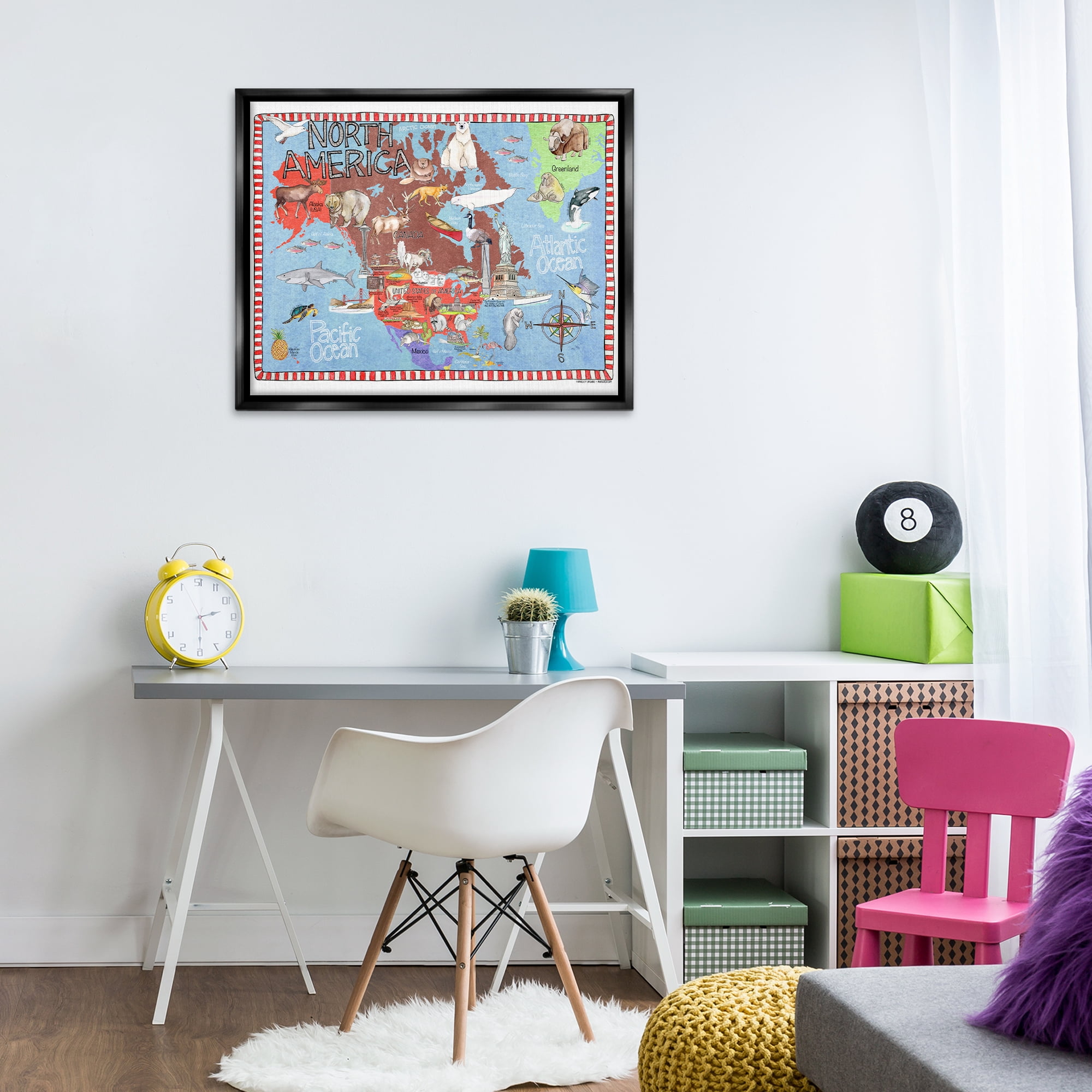 Stupell Industries North America Map Town & City Painting Black Floater Framed Art Print Wall Art, 31 x 25
